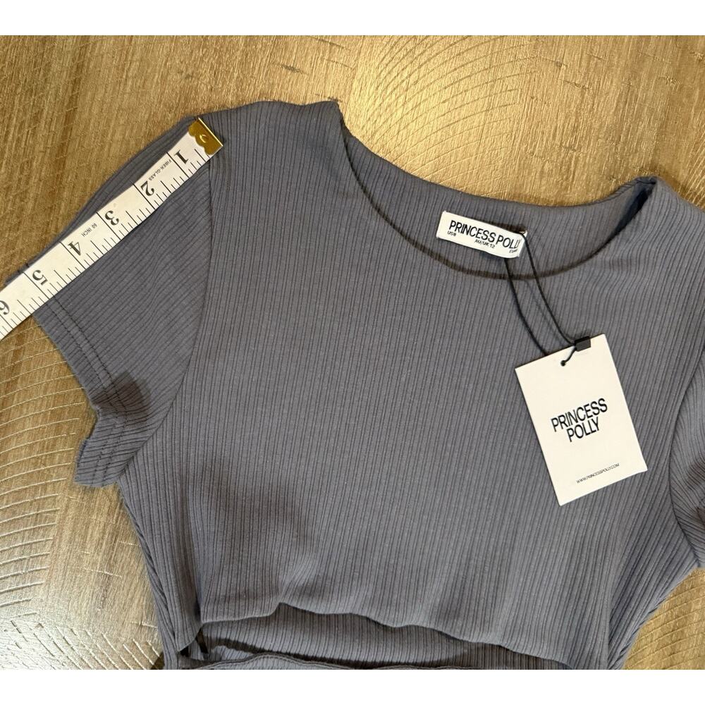 NWT PRINCESS POLLY Nicola Bodysuit Slate Gray Ribbed Criss Cross Thong Stretch 8 - Picture 8 of 16